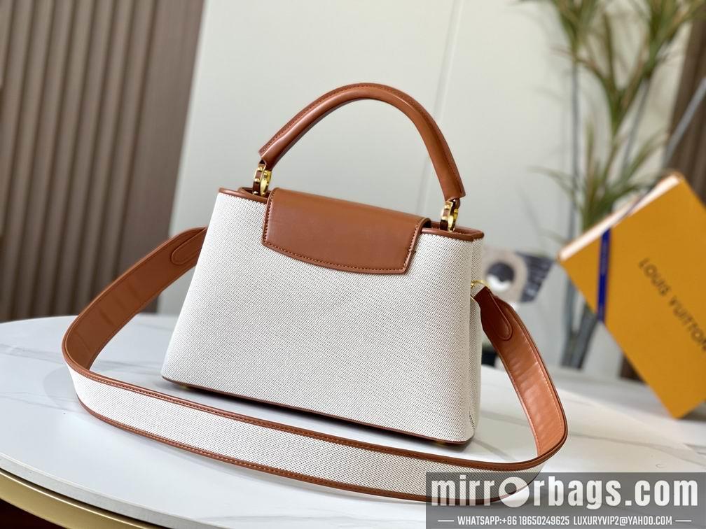 1:1 Louis Vuitton Bags Capucines M57361绣花白棕金31.5x20x11cm cs