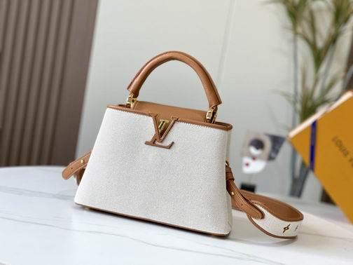 1:1 Louis Vuitton Bags Capucines M59873麻布配浅土黄金扣27x21x10cm cs