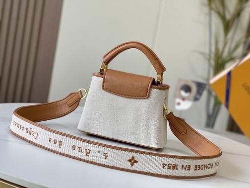 1:1 Louis Vuitton Bags Capucines M59872麻布配浅土黄金扣21x14x8cm cs