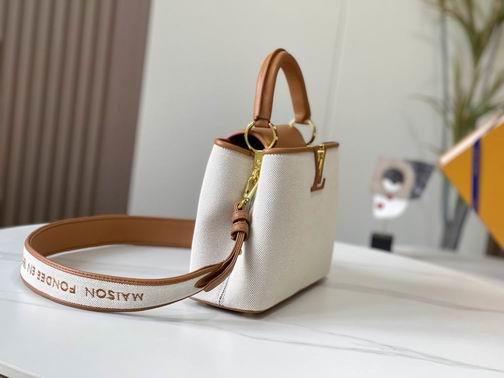1:1 Louis Vuitton Bags Capucines M59873麻布配浅土黄金扣27x21x10cm cs
