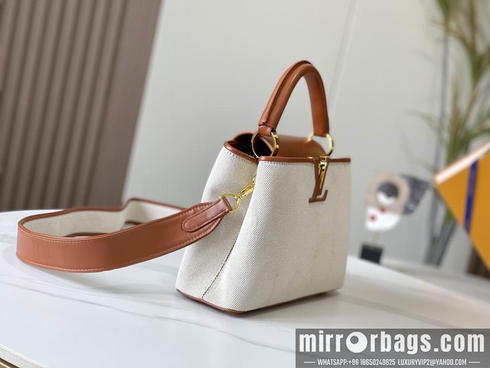 1:1 Louis Vuitton Bags Capucines M57361绣花白棕金27x18x9cm cs