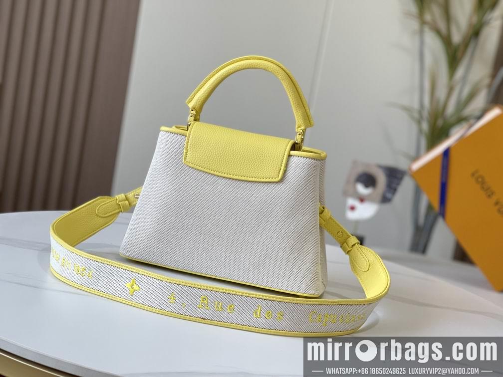 1:1 Louis Vuitton Bags Capucines M59873麻布配蛋黄金扣27x21x10cm cs