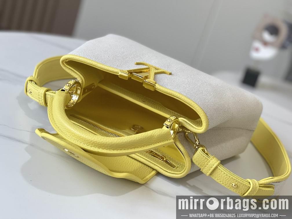 1:1 Louis Vuitton Bags Capucines M59873麻布配蛋黄金扣27x21x10cm cs