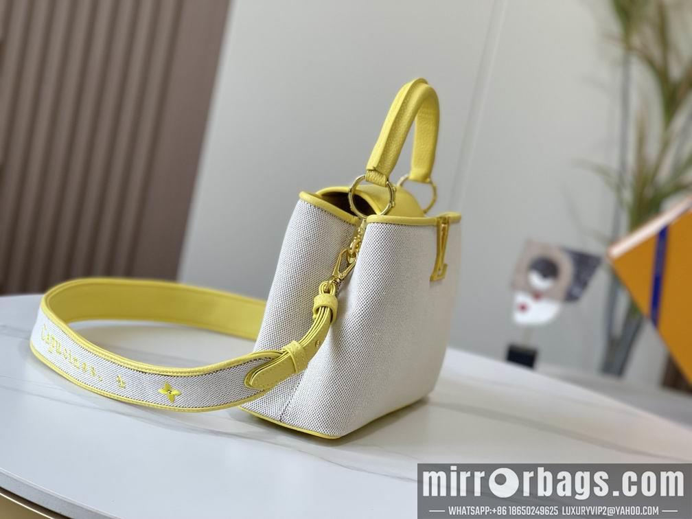 1:1 Louis Vuitton Bags Capucines M59873麻布配蛋黄金扣27x21x10cm cs
