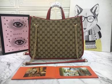 Replica Gucci Bags 1:1 WD621144杏布红皮 35X27X12