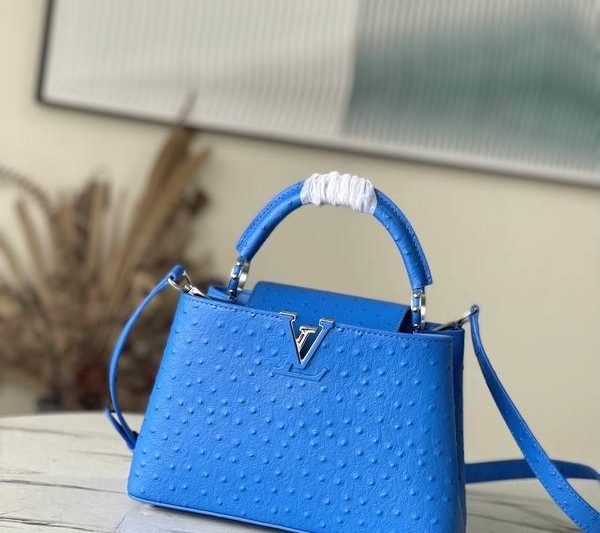 LV Replica Bags Capucines M95393绿 蓝色鸵鸟27x21x10cm