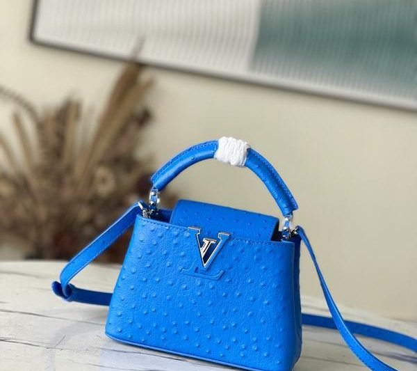 LV Replica Bags Capucines M95393绿 蓝色鸵鸟21x14x8cm