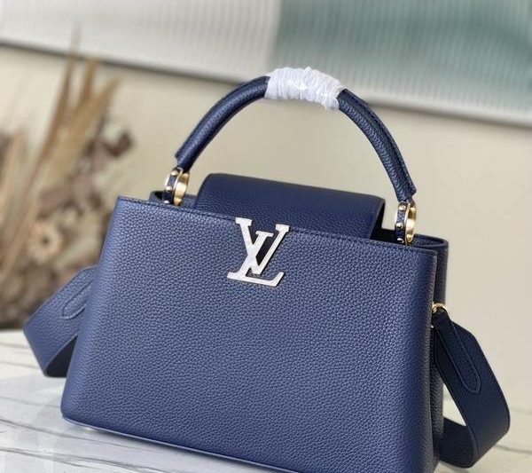 LV Replica Bags Capucines M21150深蓝拼贝母31.5x20x11cm