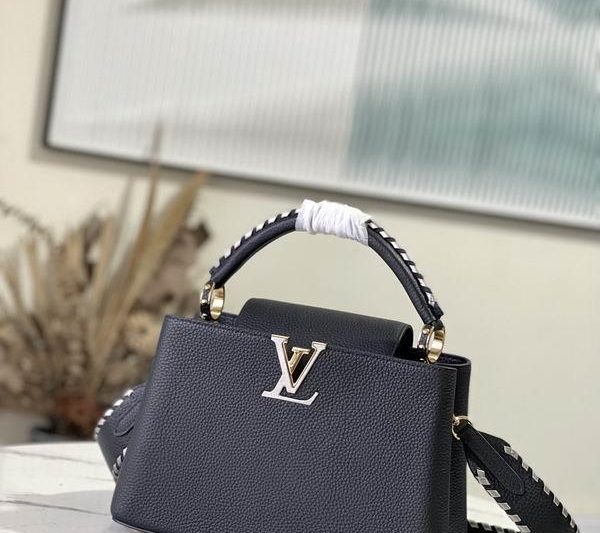 LV Replica Bags Capucines M21121黑拼银织带31.5x20x11cm