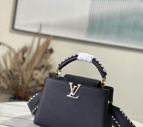 LV Replica Bags Capucines M21121黑拼银织带27x18x9cm