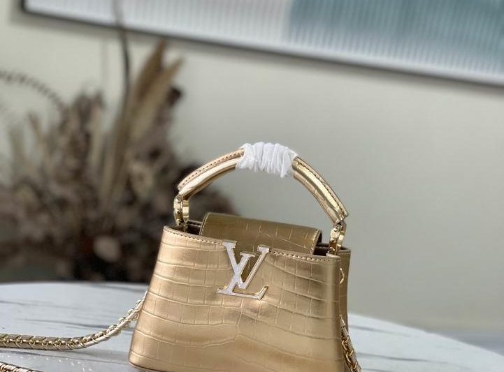 LV Replica Bags Capucines N81190金色 紫色鳄鱼贝母21x14x8cm