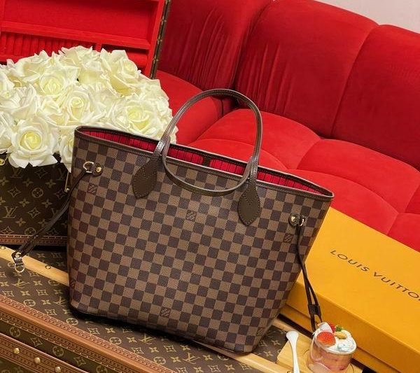 LV Replica Bags Neverfull N41358棕色棋盘格32x29x17cm