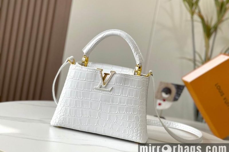 1:1 Louis Vuitton Bags N92173复古白色鳄鱼纹27x18x9cm cs