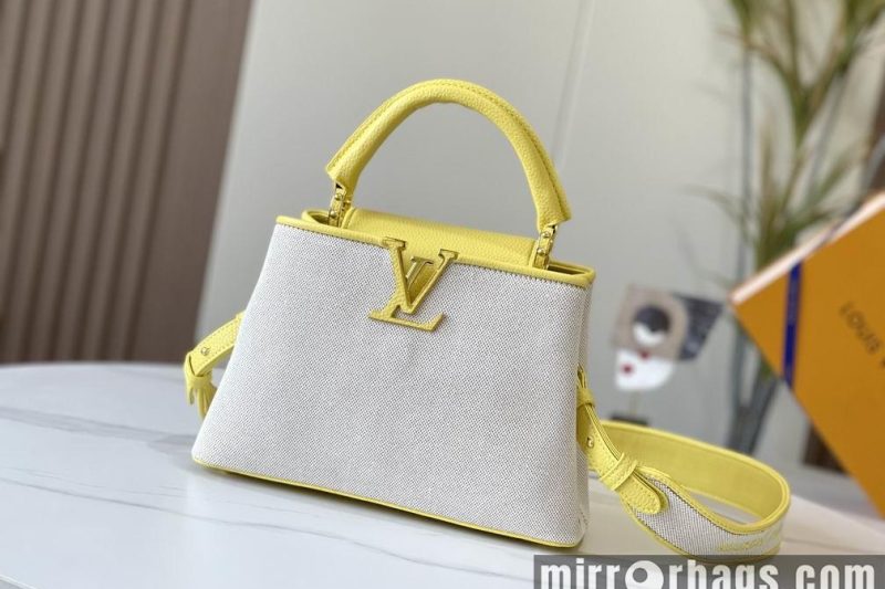 1:1 Louis Vuitton Bags Hatucines M59873麻布配蛋黄金扣27x21x10cm cs