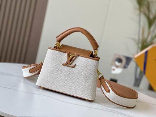 1:1 Louis Vuitton Bags Capucines M59872麻布配浅土黄金扣21x14x8cm cs