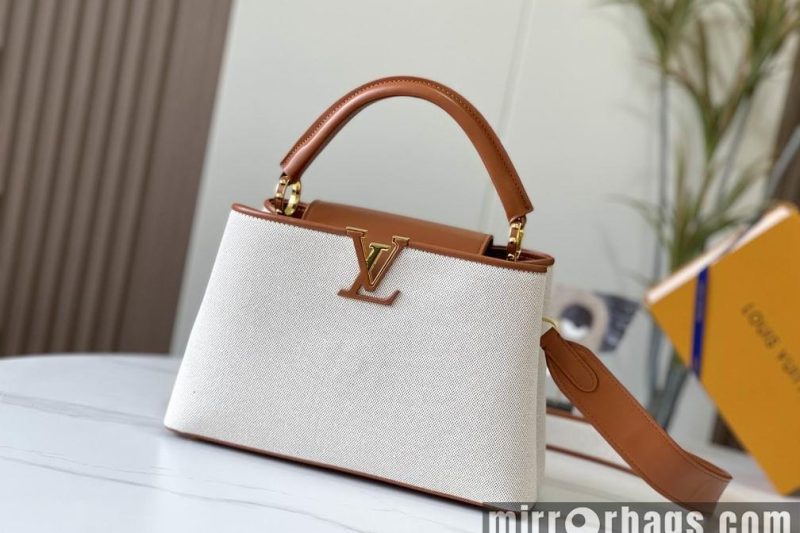 1:1 Louis Vuitton Bags Capucines M57361绣花白棕金31.5x20x11cm cs
