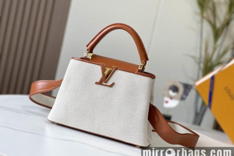 1:1 Louis Vuitton Bags Capucines M57361绣花白棕金27x18x9cm cs