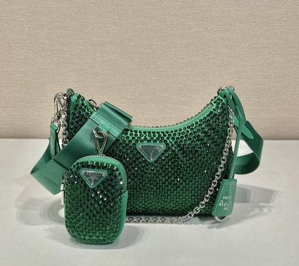 Replica Prada Bags Prada 1BH204绿闪钻22x16x6cm AP