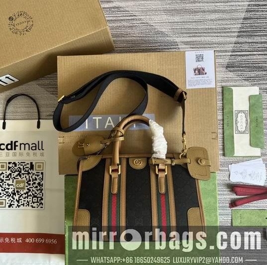 Replica Gucci Bags 1:1 Gucci 715772棕皮-黑帆布27x18x14cm CN